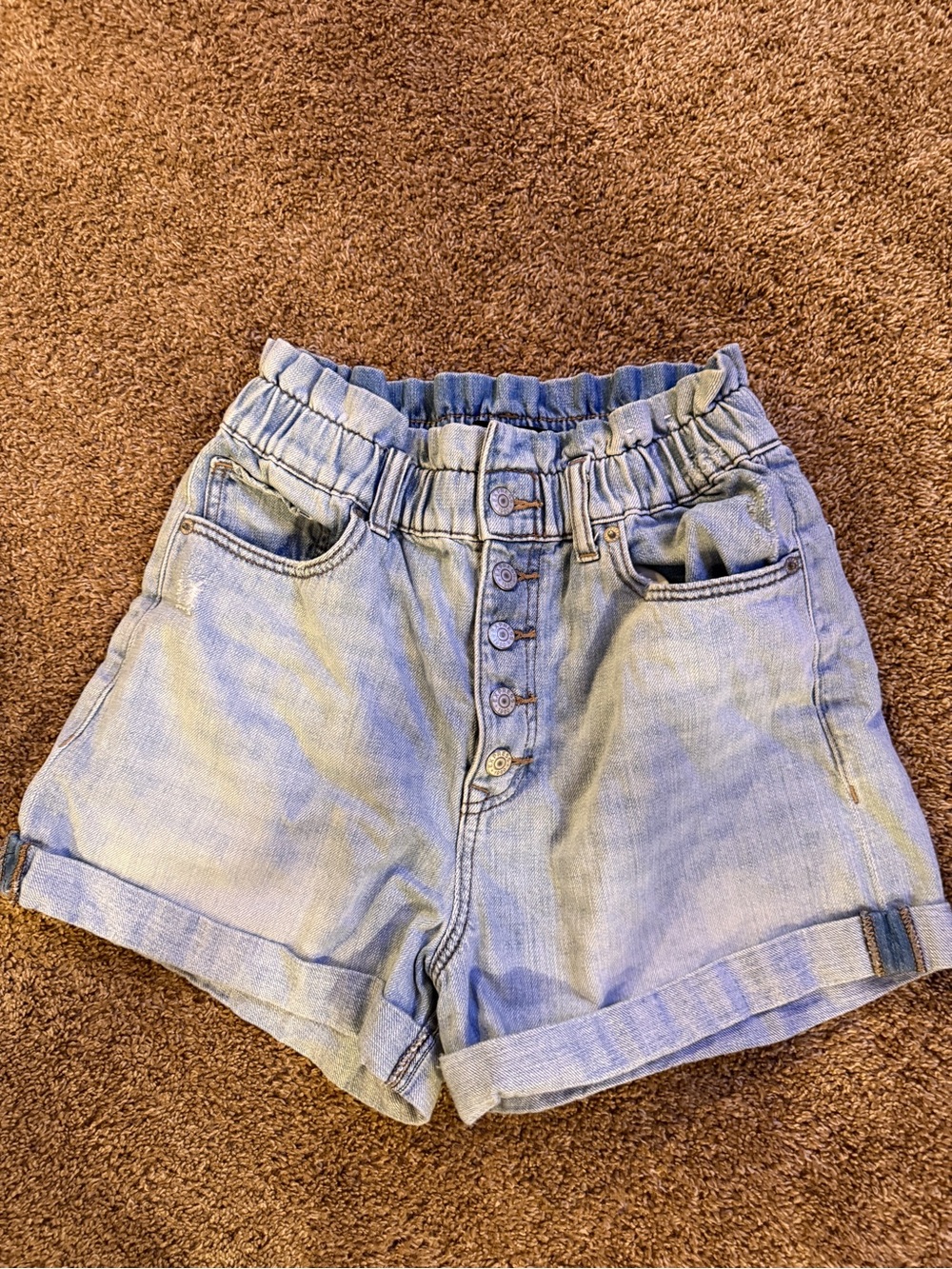 Express Light Blue High-Rise Button-Front Jean Shorts